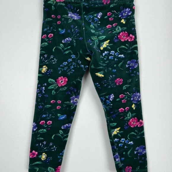 Vintage Floral Velour Leggings Pants The Rugged Bear Green Girls Size 4 - Picture 2 of 5
